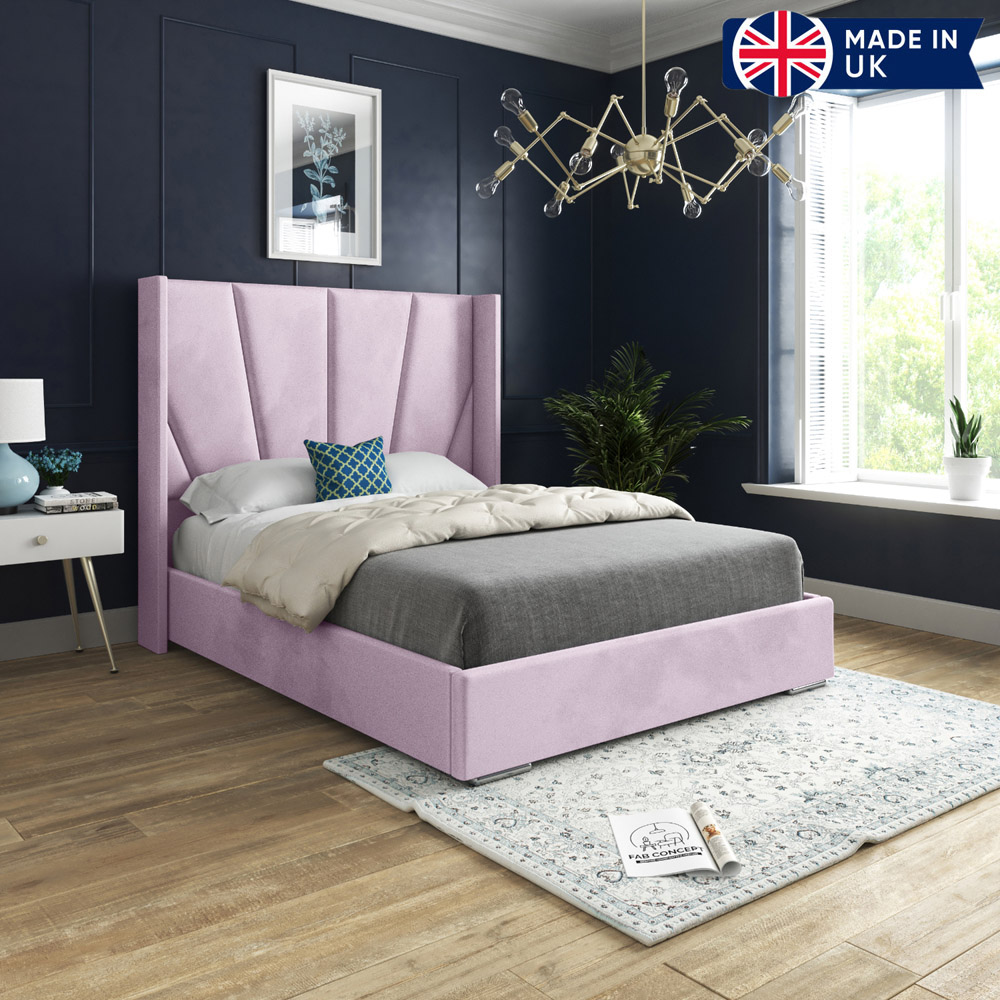 Bellini Pink Small Double Velvet Upholstered Bed Frame with Wide Curved Winged Headboard Image 6