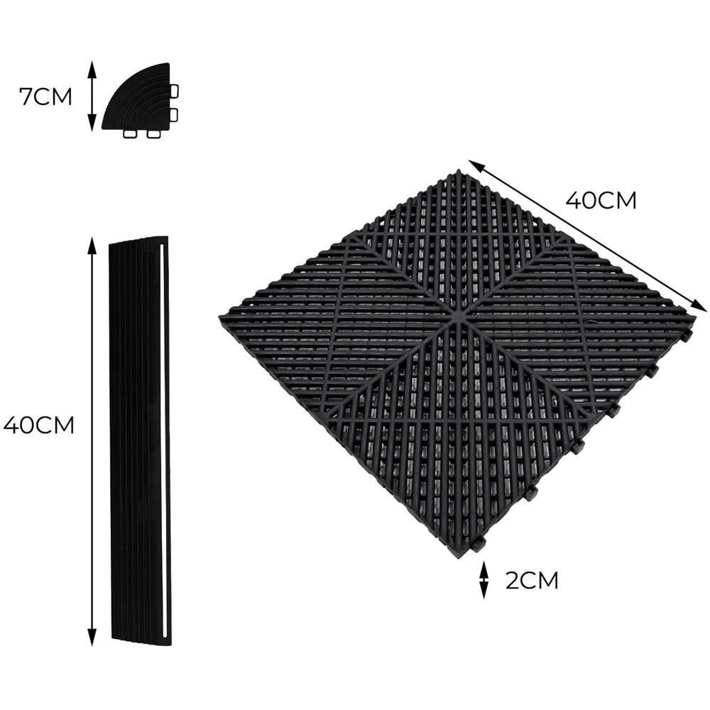 MonsterShop 120 Black and 120 Grey Vented Garage Floor Tiles with Edges and 2 x 14 Hexagon LED Light Image 5
