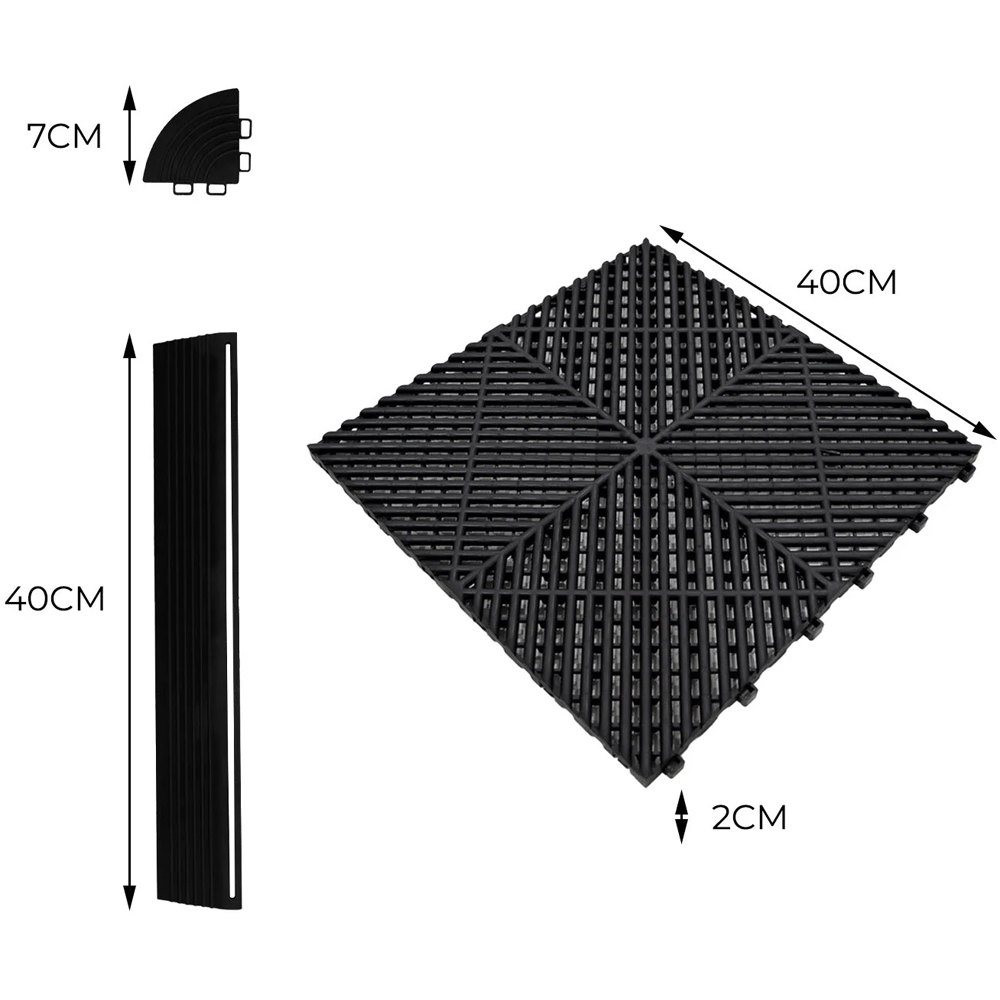 MonsterShop 60 Black and 60 Grey Vented Garage Floor Tiles with Edges and 14 Hexagon LED Light Image 5