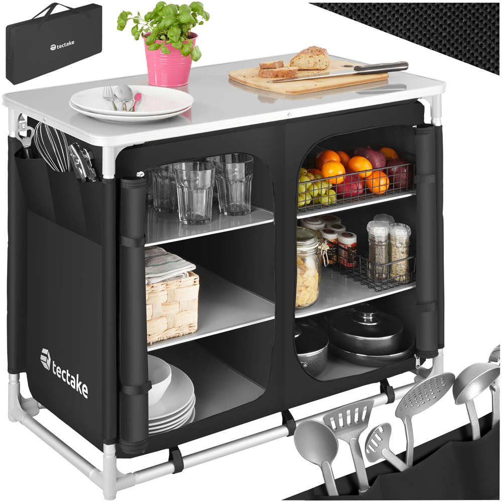 tectake 6 Compartments Black Foldable Camping Kitchen Image 2