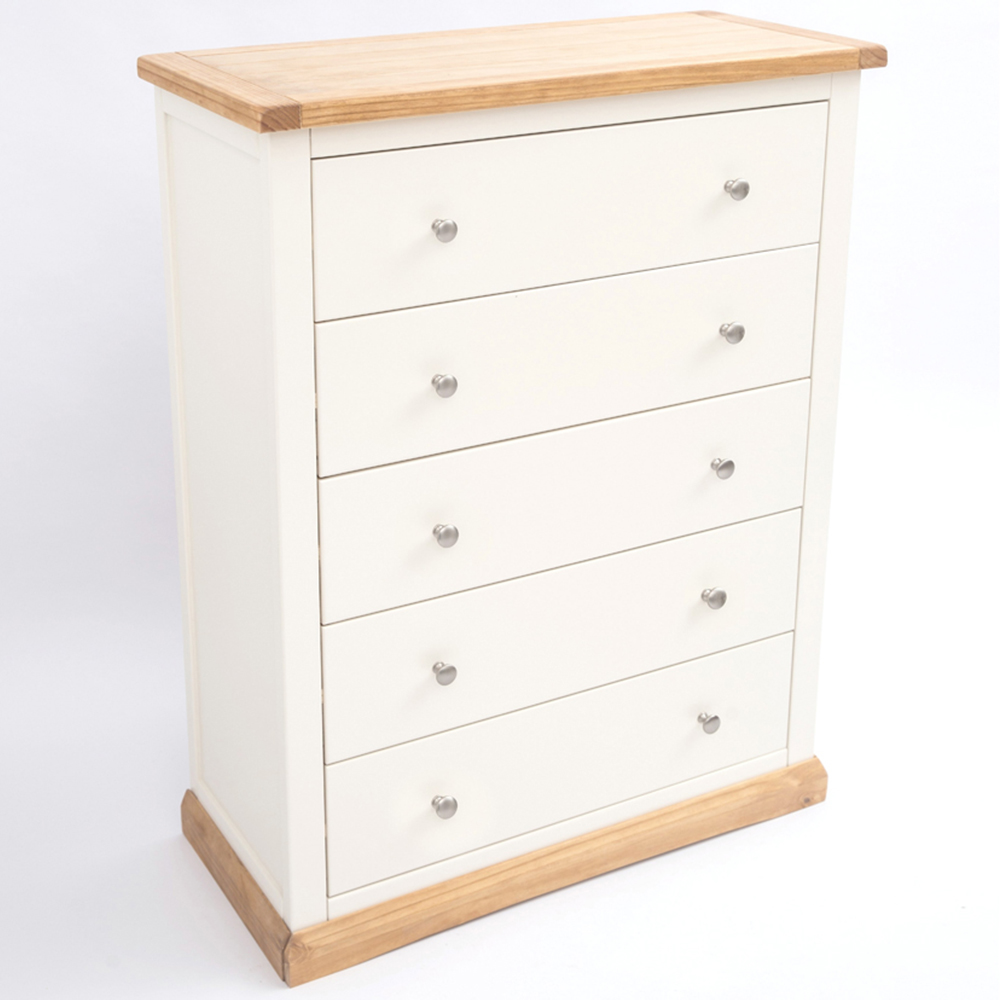 Cabinet Bits Trevi 5 Drawer White Chrome Knob Chest of Drawers Image 4