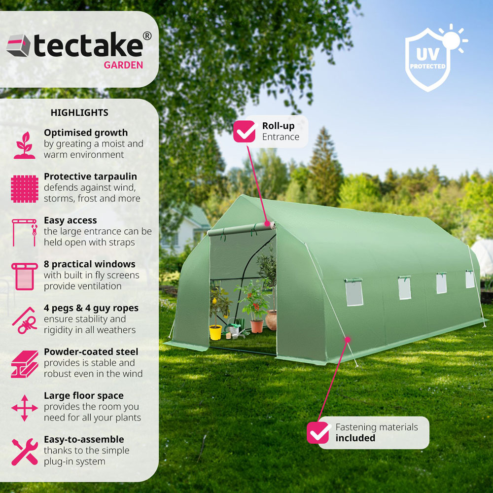 tectake 9.8 x 19.6ft Polytunnel Greenhouse with Windows Image 6