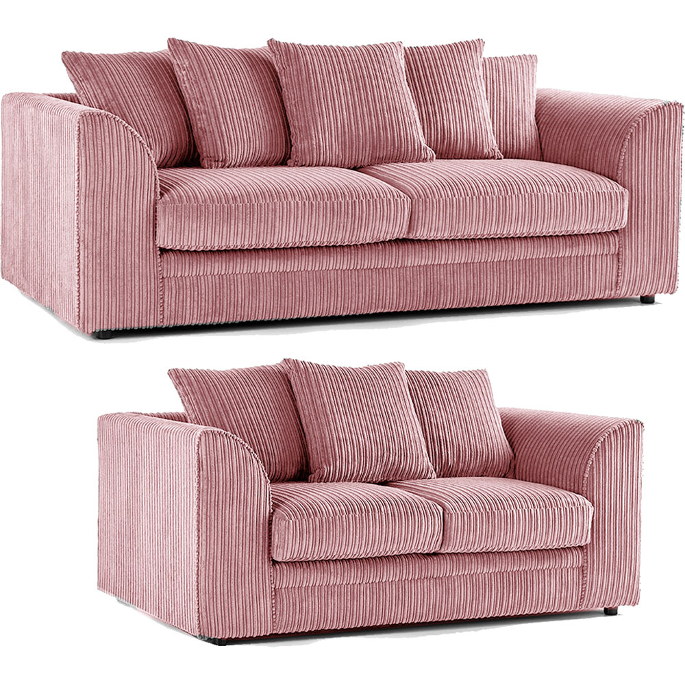 Luxor 5 Seater Pink Jumbo Cord Scatter Back Sofa Set Image 2