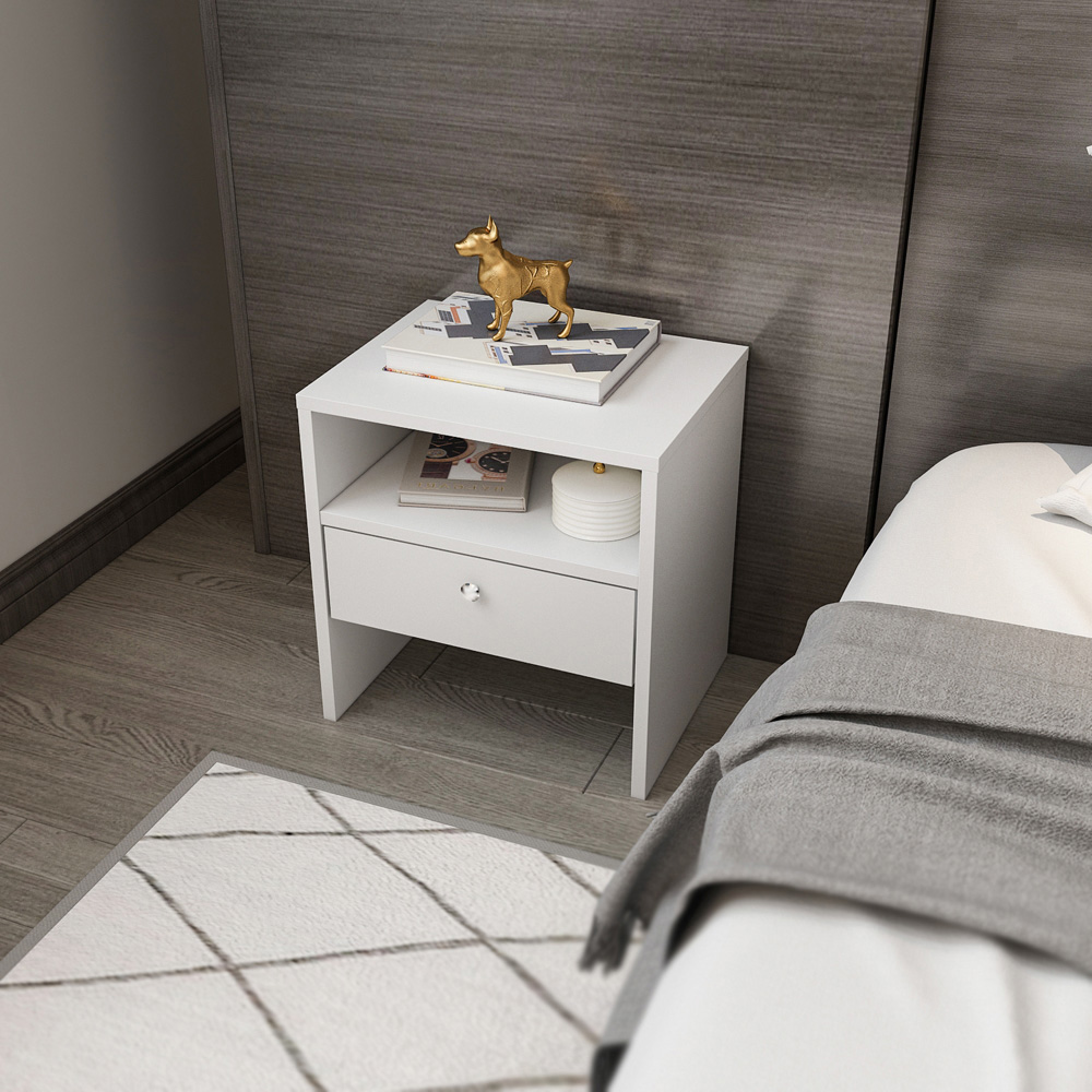 Decorotika Nova Single Drawer Single Shelf White Bedside Table Image 7