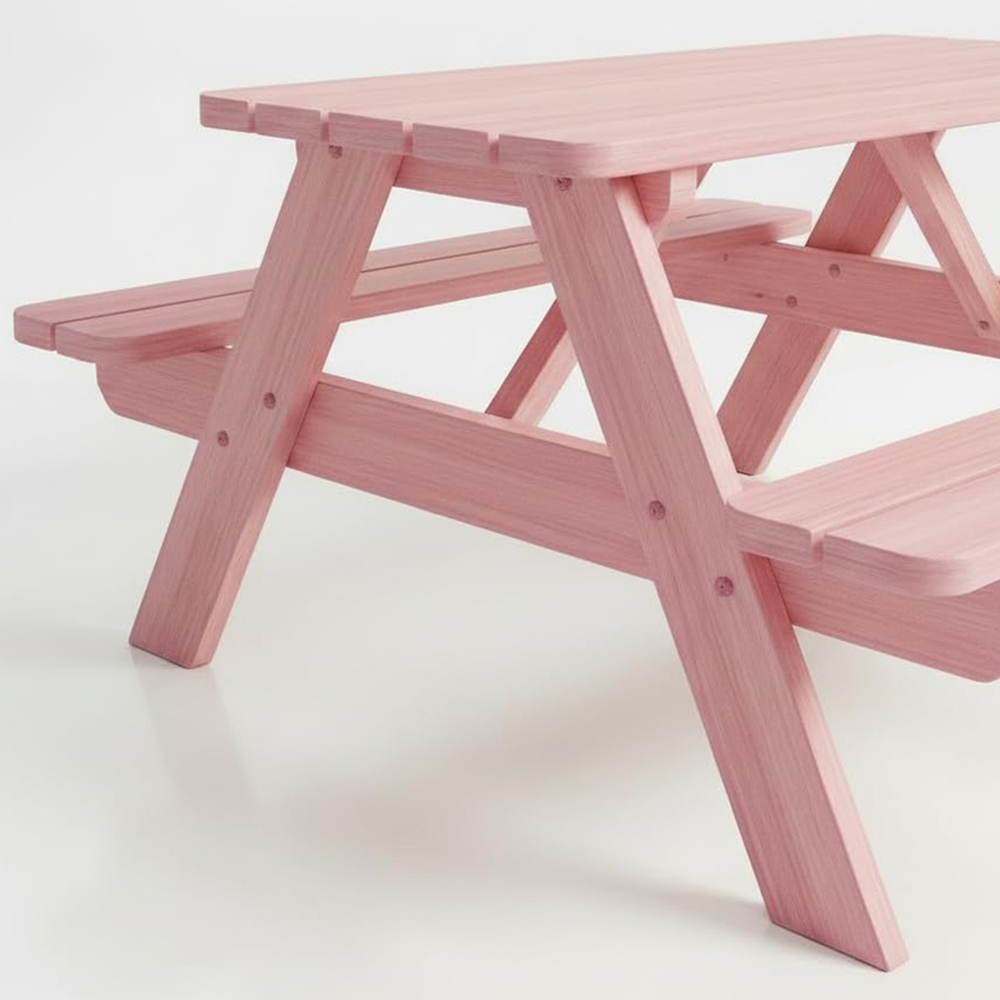 AMATA Children's Powder Pink Classic Wooden Picnic Table Image 5