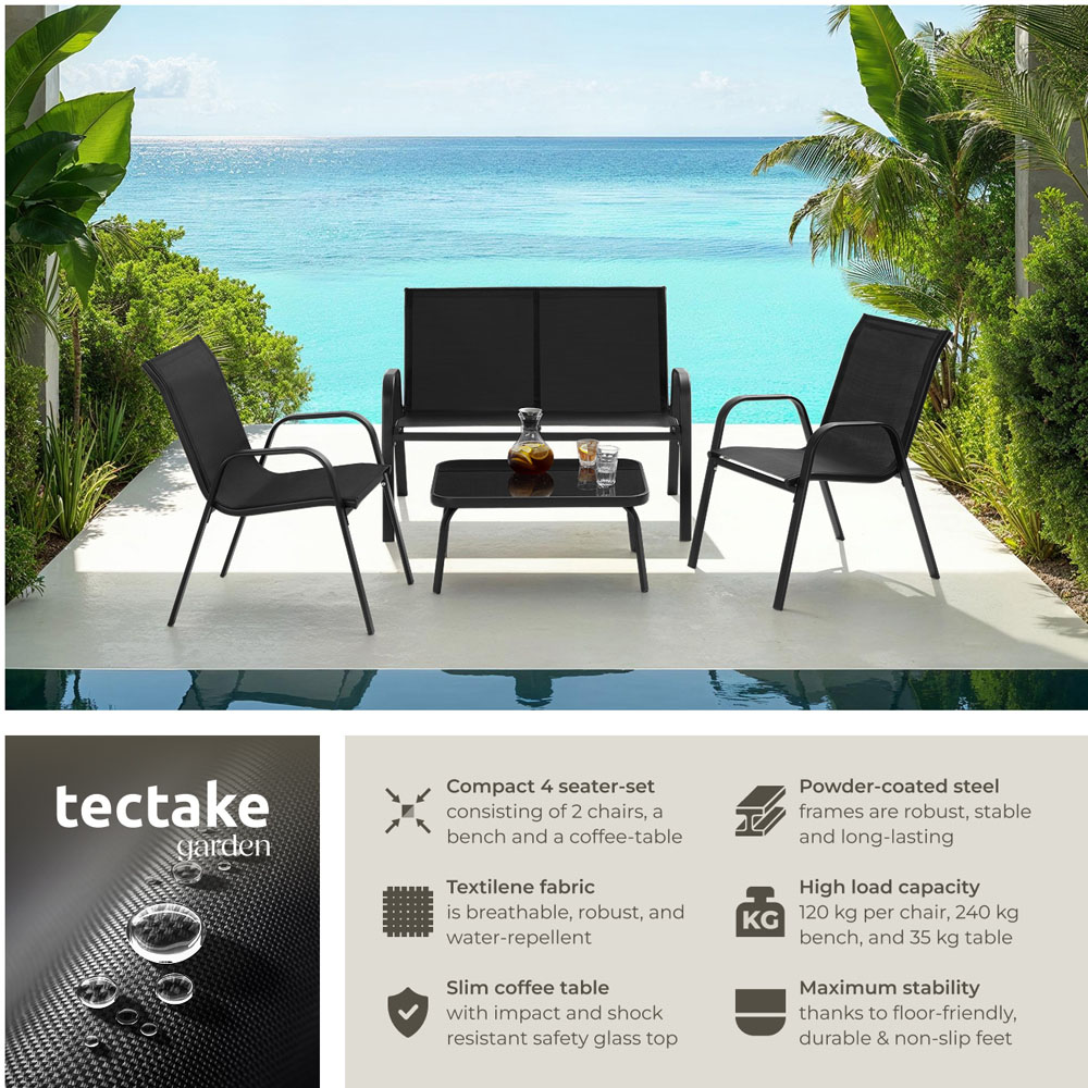 tectake Nora 4 Seater Black Textilene Fabric Outdoor Seating Table Set Image 6
