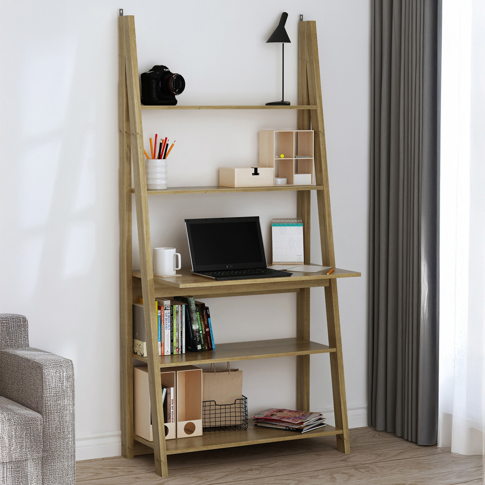 Tiva 5 Shelf Oak Ladder Desk Image 4
