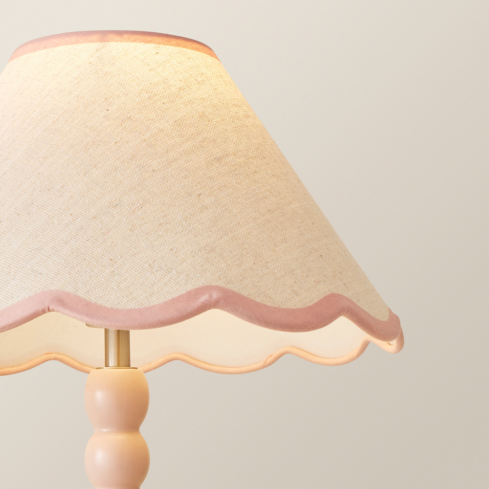 ValueLights Bobbins Pink Scallop Shade Rose Pink LED Table Lamp Image 3