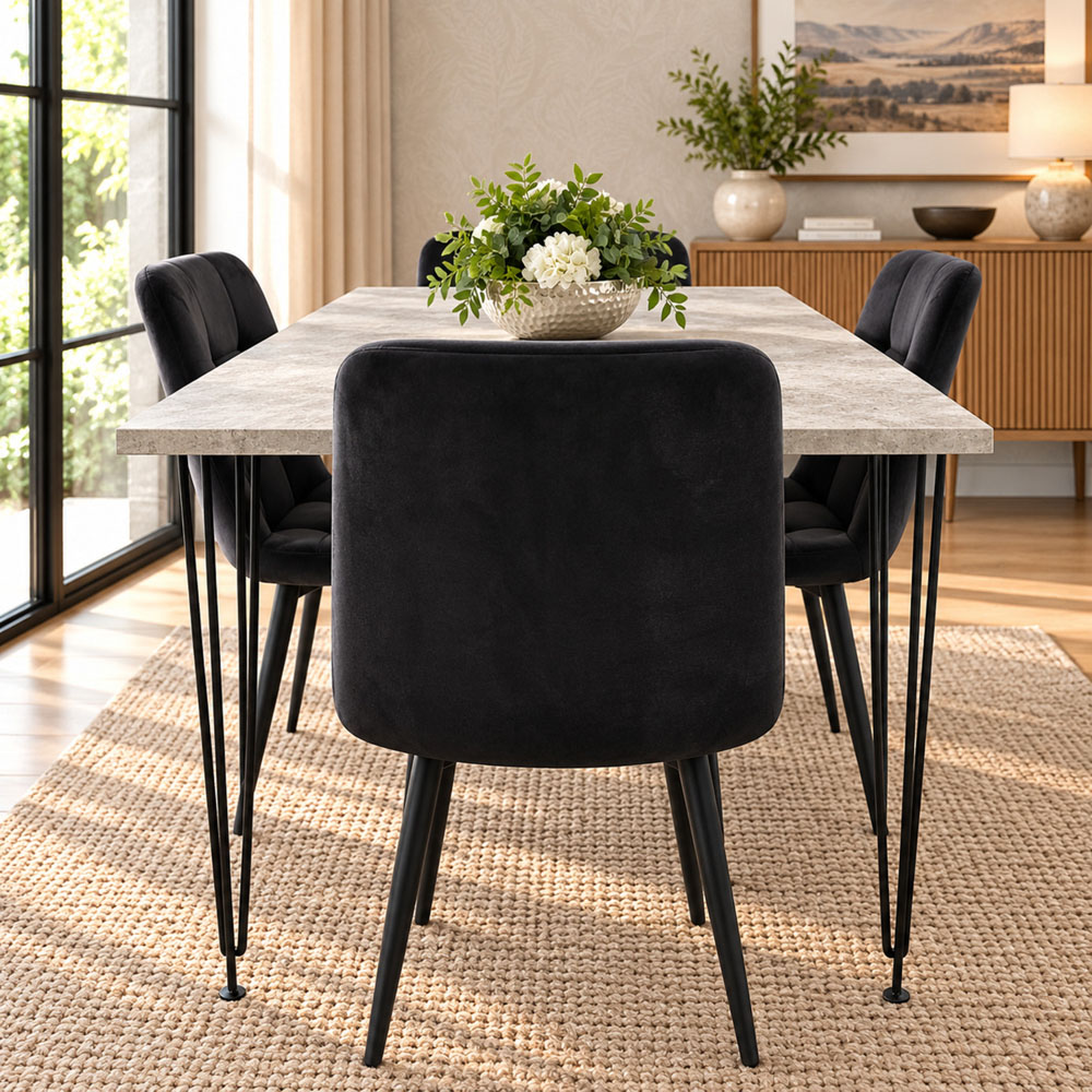 Kosy Koala 4 Seater Wood and Velvet Tufted Dining Set Grey and Black Image 6
