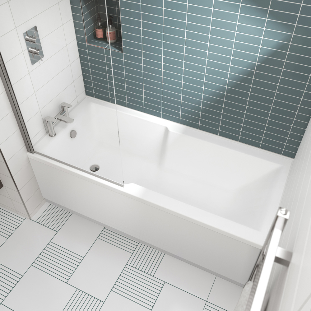 nuie Square Single Ended Straight Shower Bath and Leg Set 1700 x 750mm Image 3