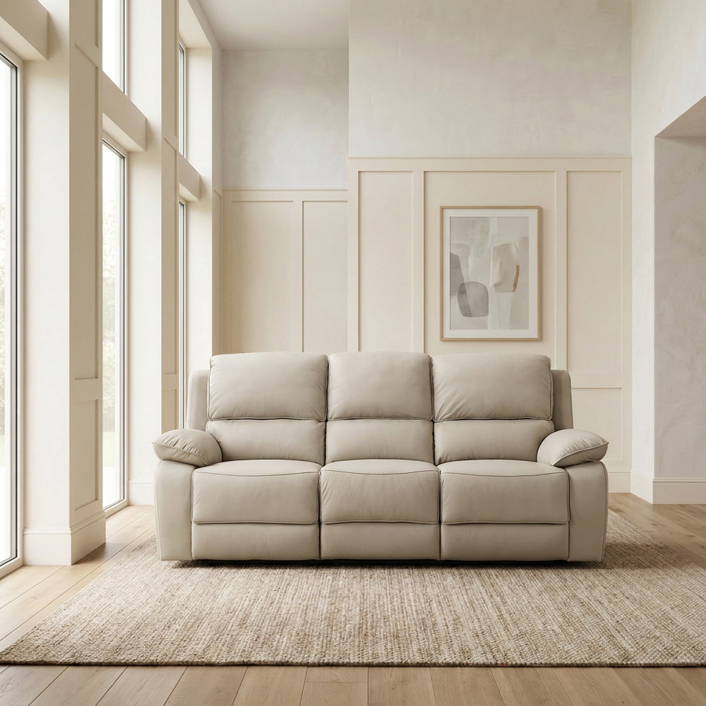 Salerno 3 Seater Light Grey Leather Manual Recliner Sofa Image 4