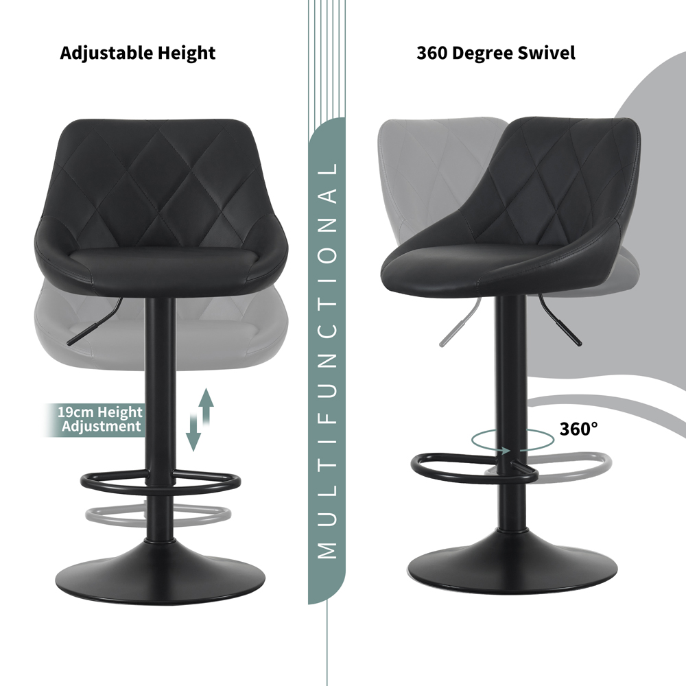 Stanley Black Height Adjustable Kitchen Bar Stool with Footrest Set of 2 Image 4