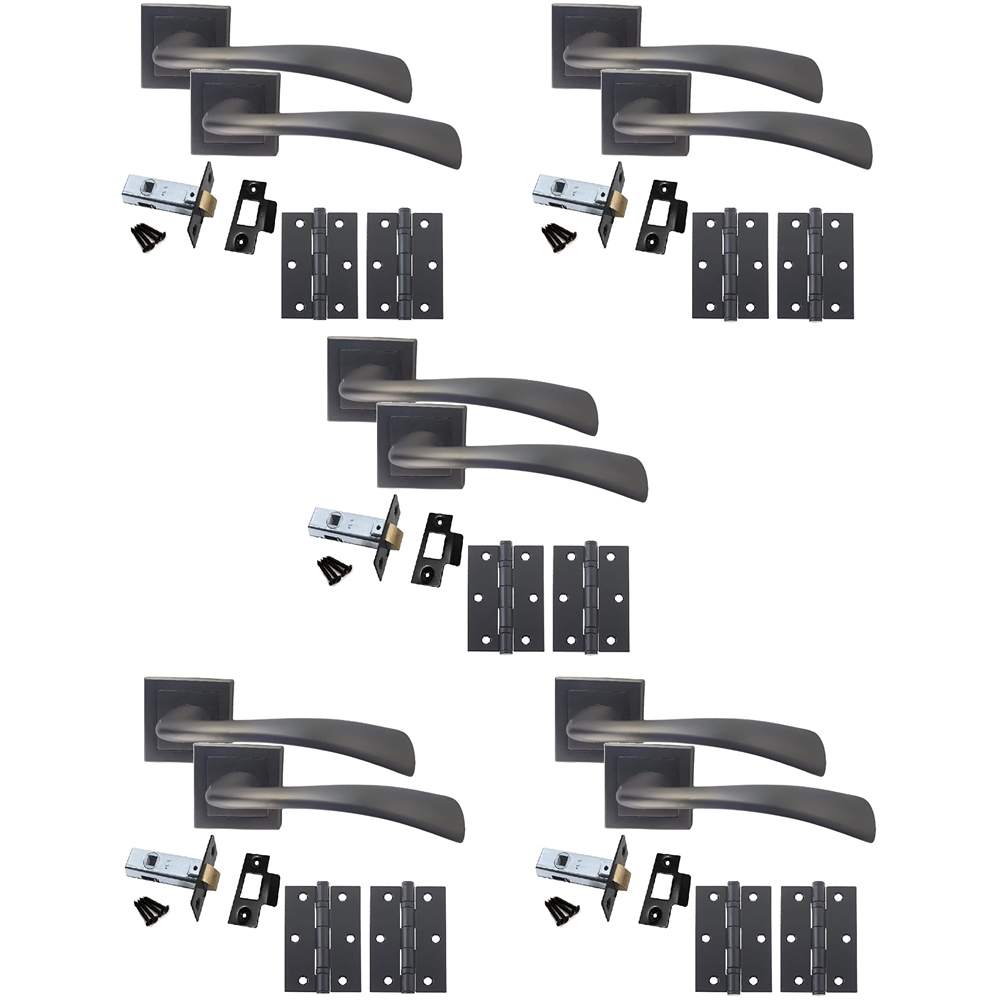 Golden Grace Matt Satin Black Scimitar Door Handle Set 5 Pack Image 1