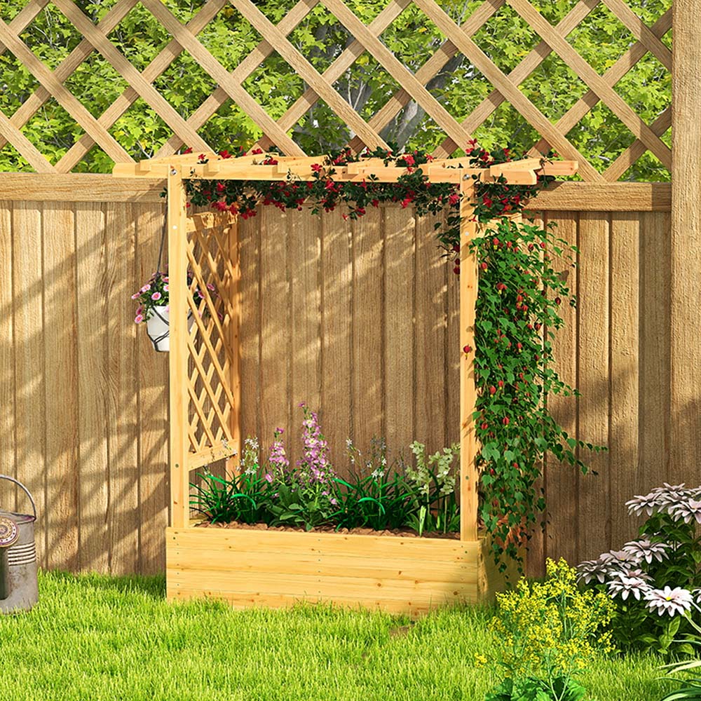 Outsunny Natural Raised Garden Bed with Trellis 113 x 110 x 44cm Image 4