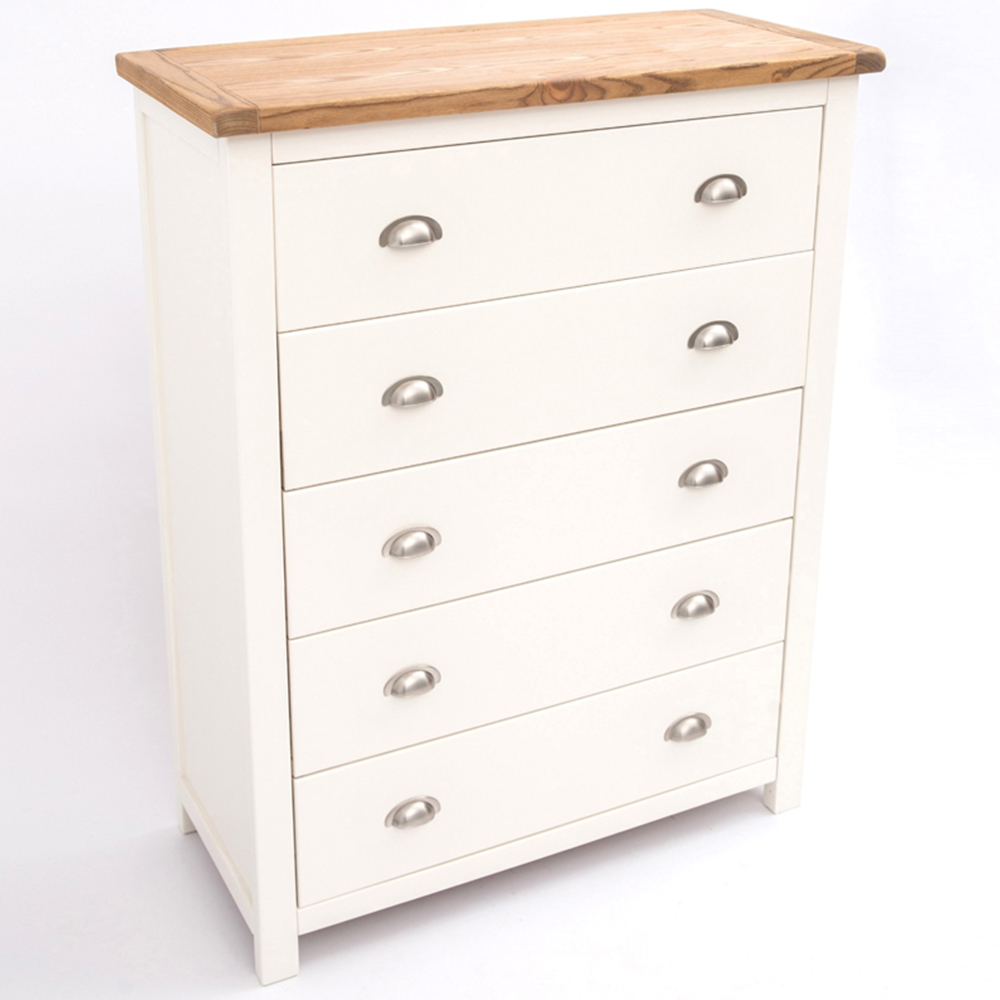 Cabinet Bits Lovere 5 Drawer White Chrome Cup Handle Chest of Drawers Image 4