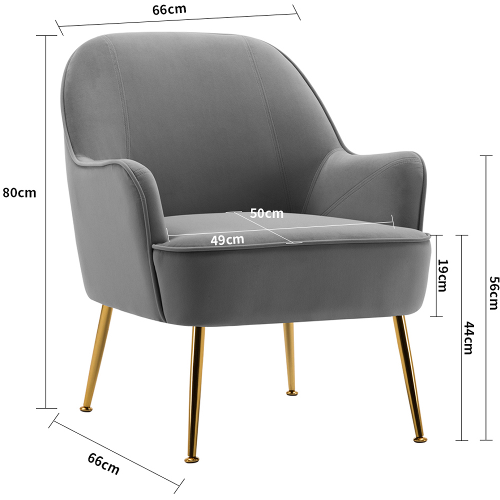 Living and Home Modern Grey and Gold Velvet Upholstered Armchair Image 7
