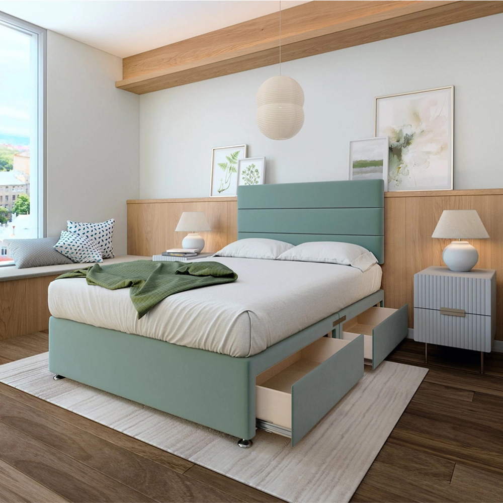 Bedmaster Double Duck Egg Plush Velvet Divan Base with Milan Headboard Image 2