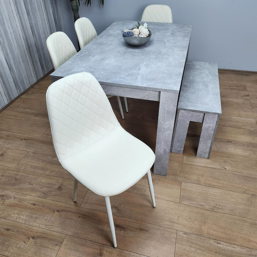 Portland 6 Seater Dining Set Stone Grey Effect and Cream Image 6