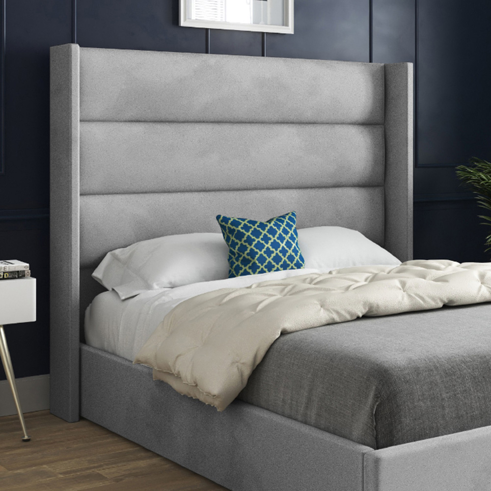 Nuno Grey Small Single Velvet Upholstered Bed Frame with Straight Winged Headboard Image 3