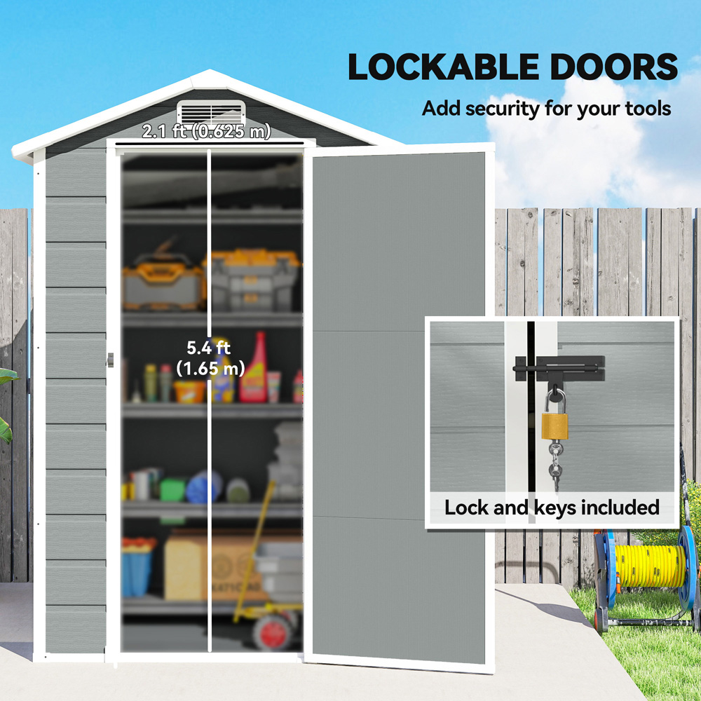 Outsunny 4 x 3ft Light Grey Apex Small Garden Shed with Built-In Floor Image 8