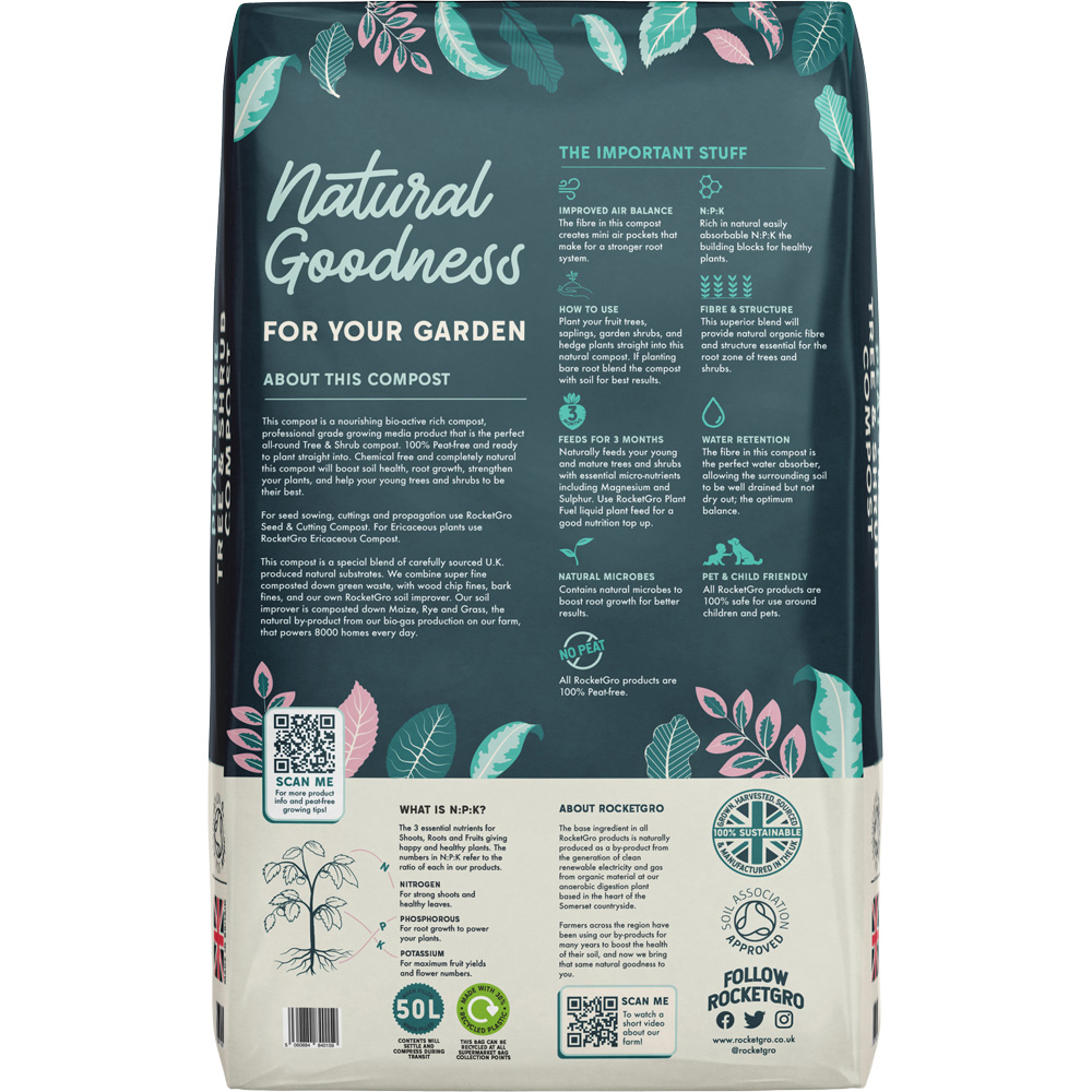 RocketGro Organic Approved Peat-Free Tree and Shrub Compost Bag 50L 50 Pack Image 4