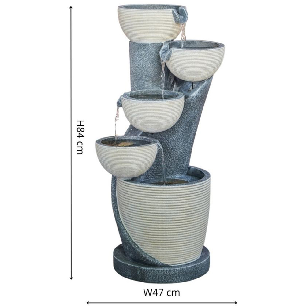 Ivyline 4-Tier Grey Cement Cascading Bowl LED Water Feature Image 3