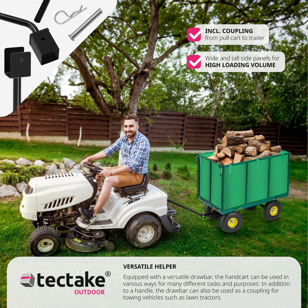 tectake Green Garden Trolley with Foldable Side Walls and Padded Handle 544kg Image 8