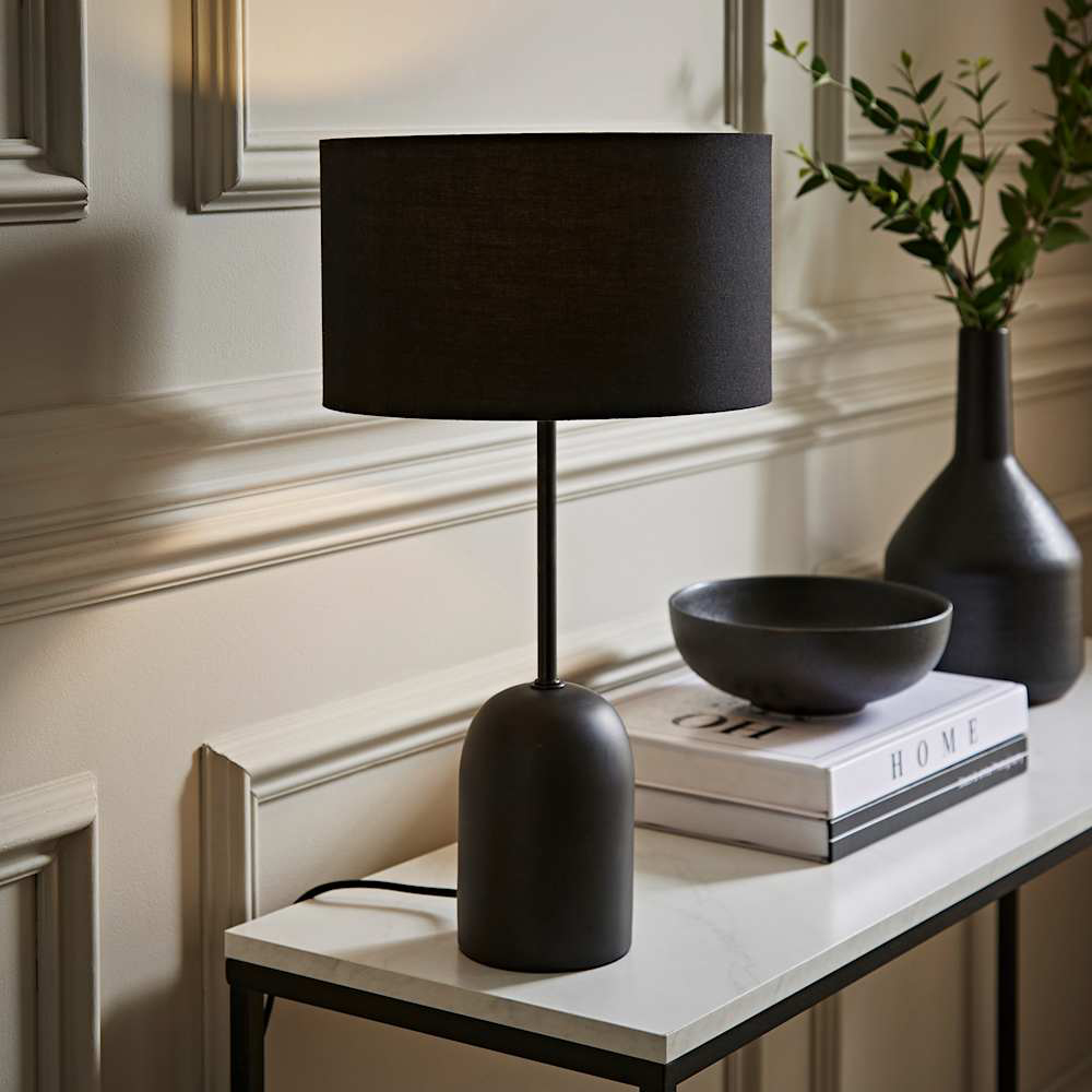 ValueLights Kaiden Black Drum Shade Dome Table Lamp Image 6