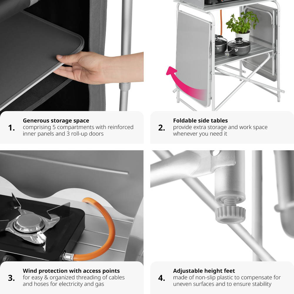tectake 5 Compartments Grey Foldable Camping Kitchen Image 5