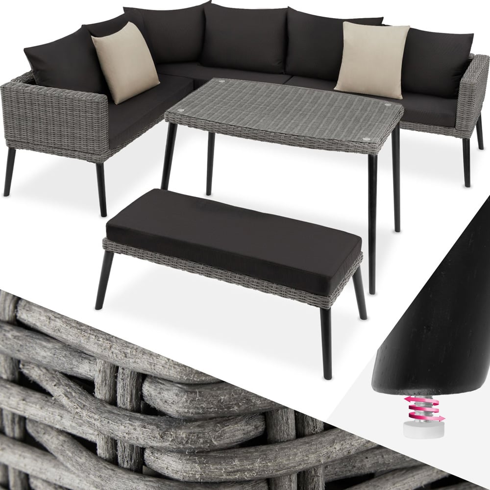 tectake Pula 7 Seater Grey Rattan Garden Corner Lounge Set Image 2