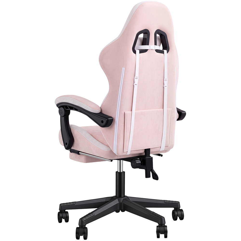 Living and Home White and Pink Fabric Gaming Chair with Footrest Image 6