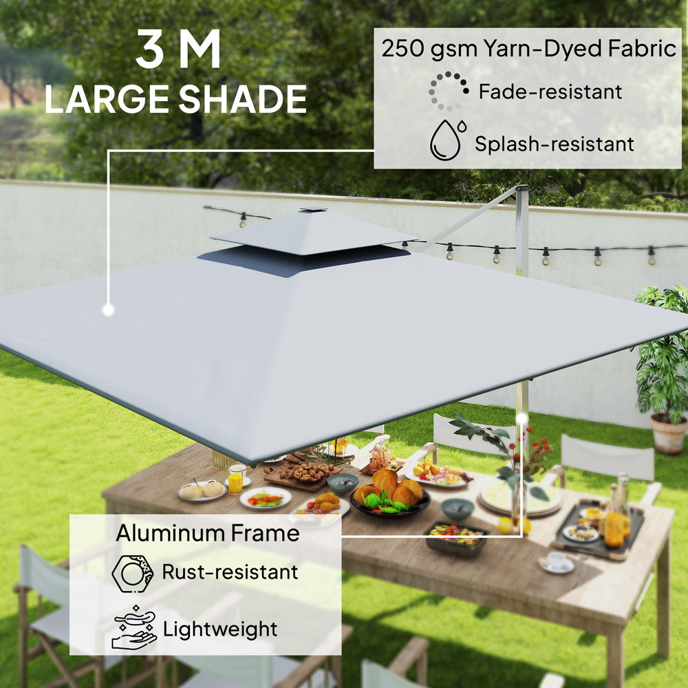 Outsunny 2 Tier Grey Solar LED Cantilever Parasol 3m Image 5