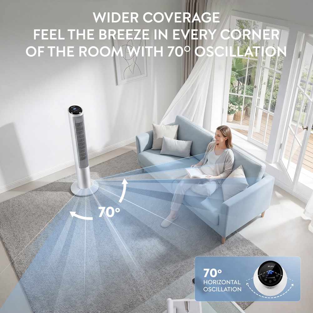 Air Pro White SmartVoice Control Oscillating Bladeless Mono Tower Fan with Remote 40 inch Image 7