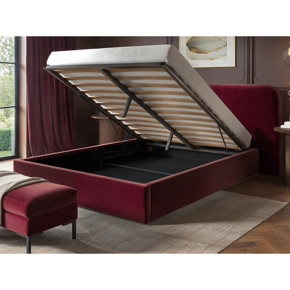 Solace+Co Lena Double Burgundy Velvet Ottoman Bed Image 5