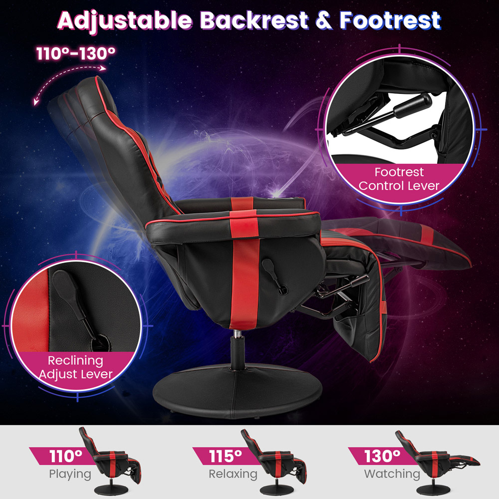 Costway Red Massage Gaming Chair with Cup Holder Image 7