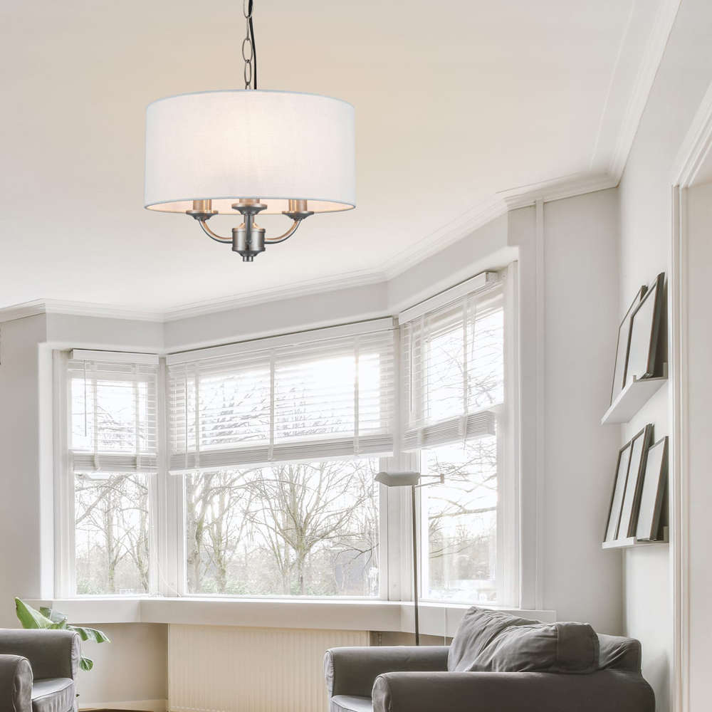 Cosylyte Winston 3 Light Faux Linen Outer Shade Pendant Light Image 7