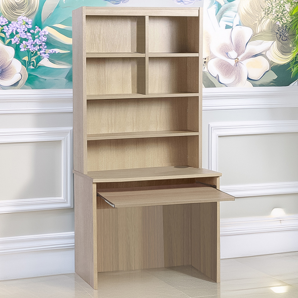 R White Cabinets 6 Shelf Home Office Desk with Keyboard Tray and Hutch Brown Image 1