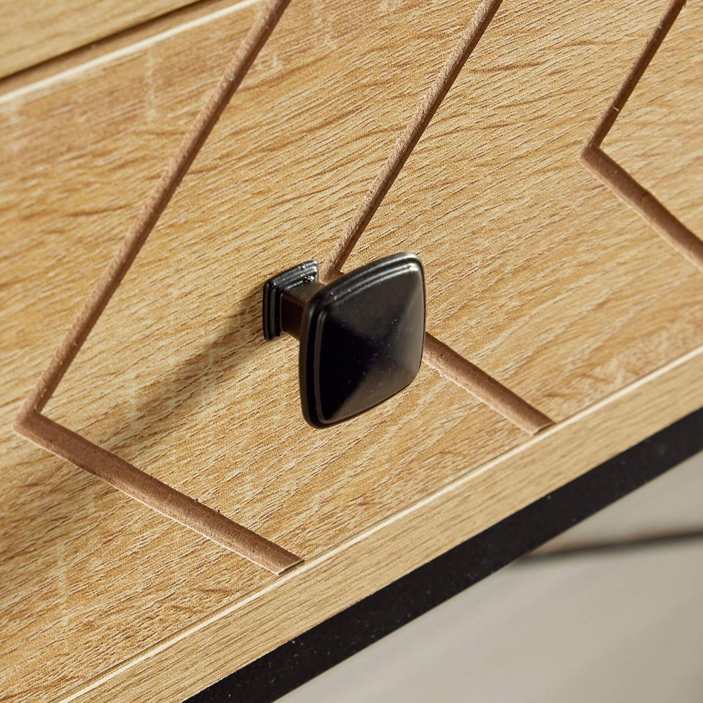 Home Source 2 Drawer Oak Effect Aztec Design Console Table with Metal Legs Image 5