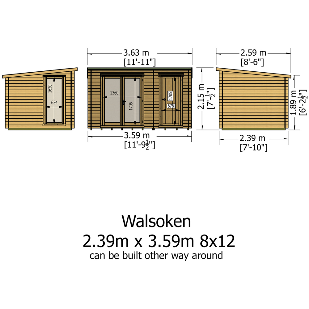 Shire Walsoken 8 x 12ft Double Door Log Cabin Image 7