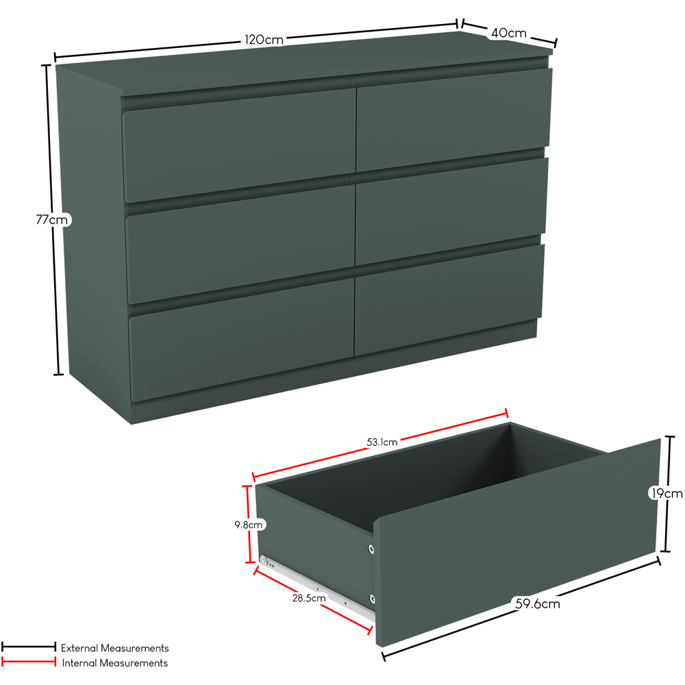 Vida Designs Denver Jasper Green 6 Drawer Bedside Table Image 7