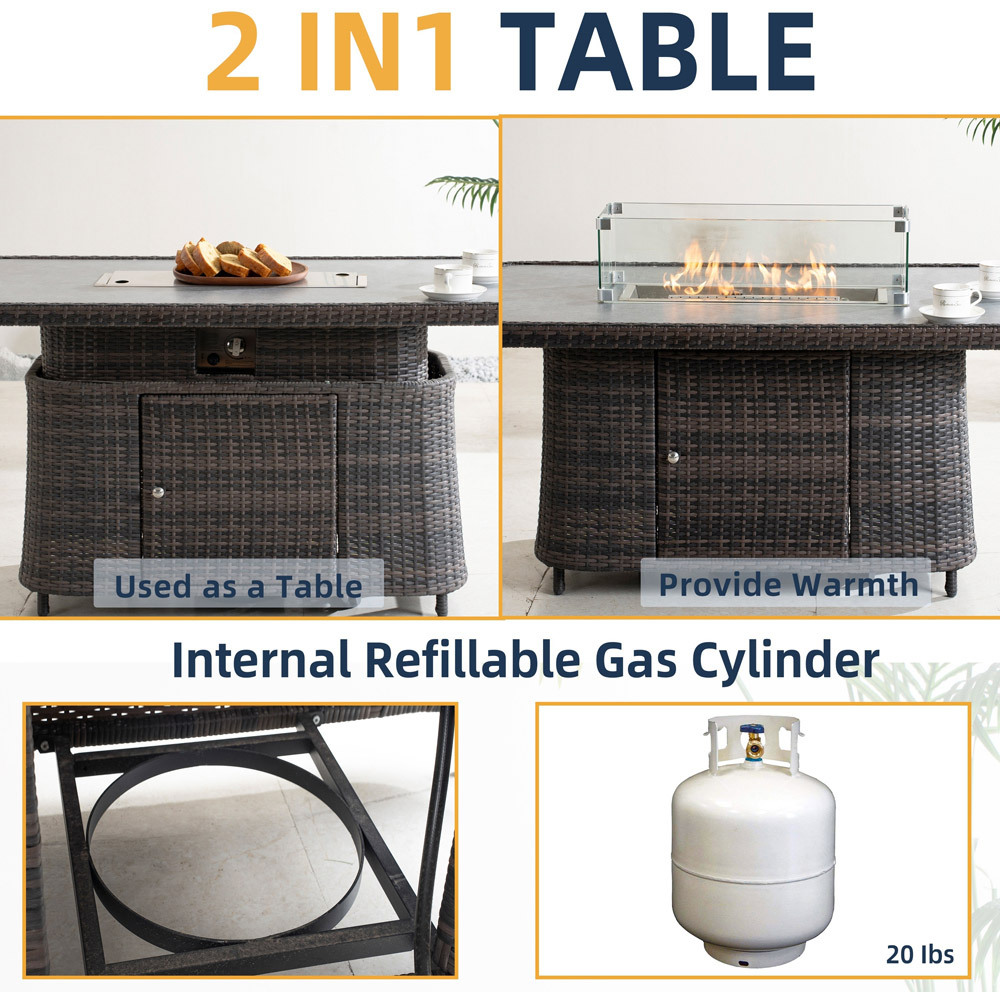 Direct Wicker Brown Rattan Height Adjustable Rising Gas Fire Pit Table Image 7