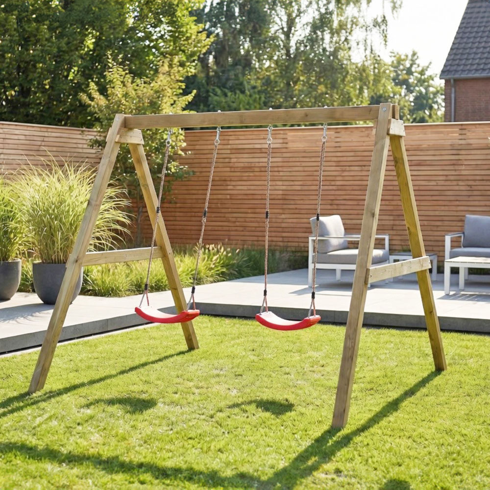 Shire Wooden Frame Double Swing Set Image 3