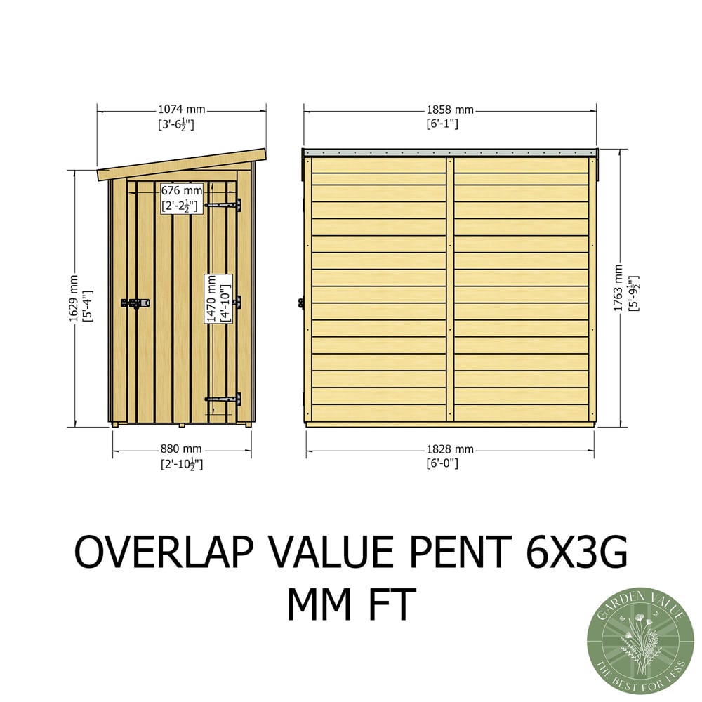 Shire GB Garden Value 6 x 3ft Overlap Pent Garden Shed Image 9