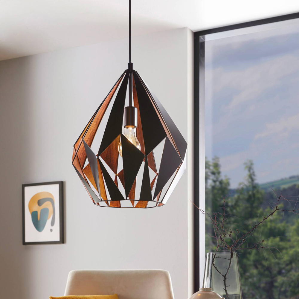EGLO Carlton 1 Black and Copper Geometric Pendant Lampshade Image 2