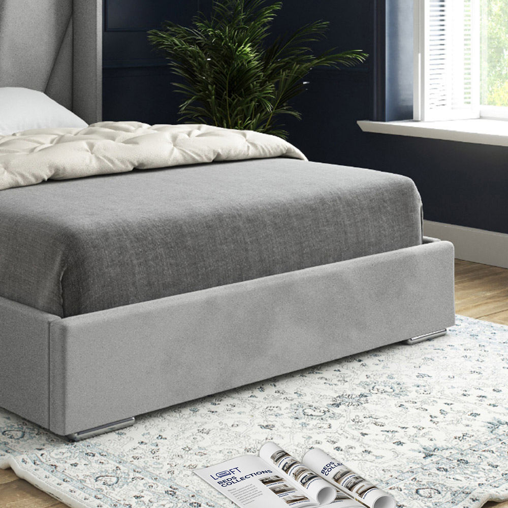 Bellini Grey Small Double Velvet Upholstered Bed Frame with Wide Curved Winged Headboard Image 4