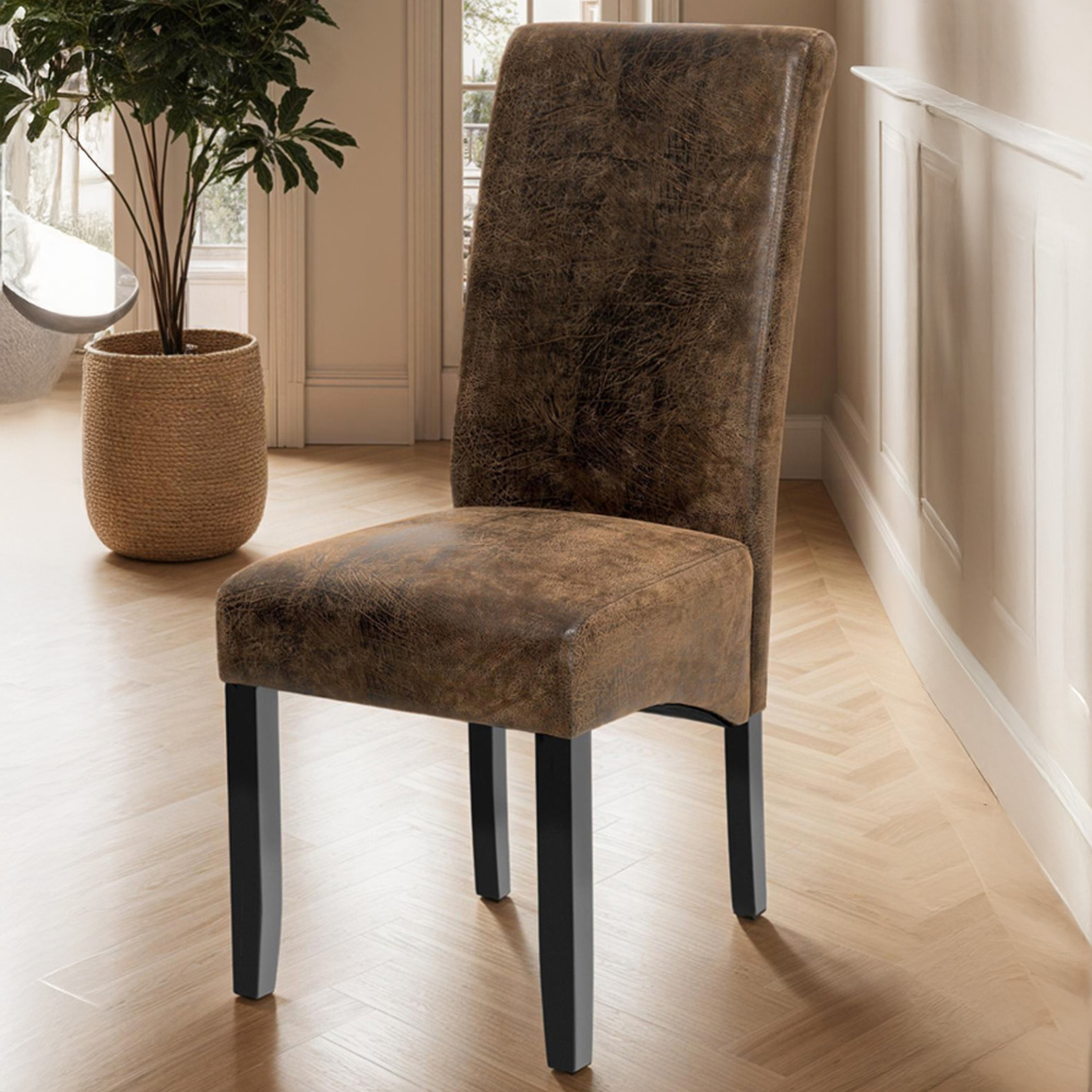 tectake Set of 2 Antique Brown Faux Leather High Backrest Dining Chair Image 1