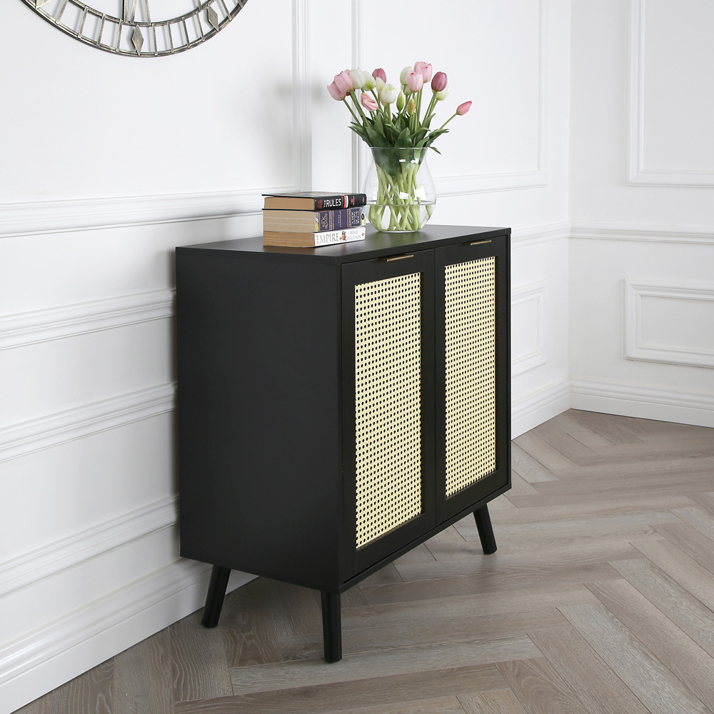 Craven 2 Door Black Sideboard with Cane Front Image 5