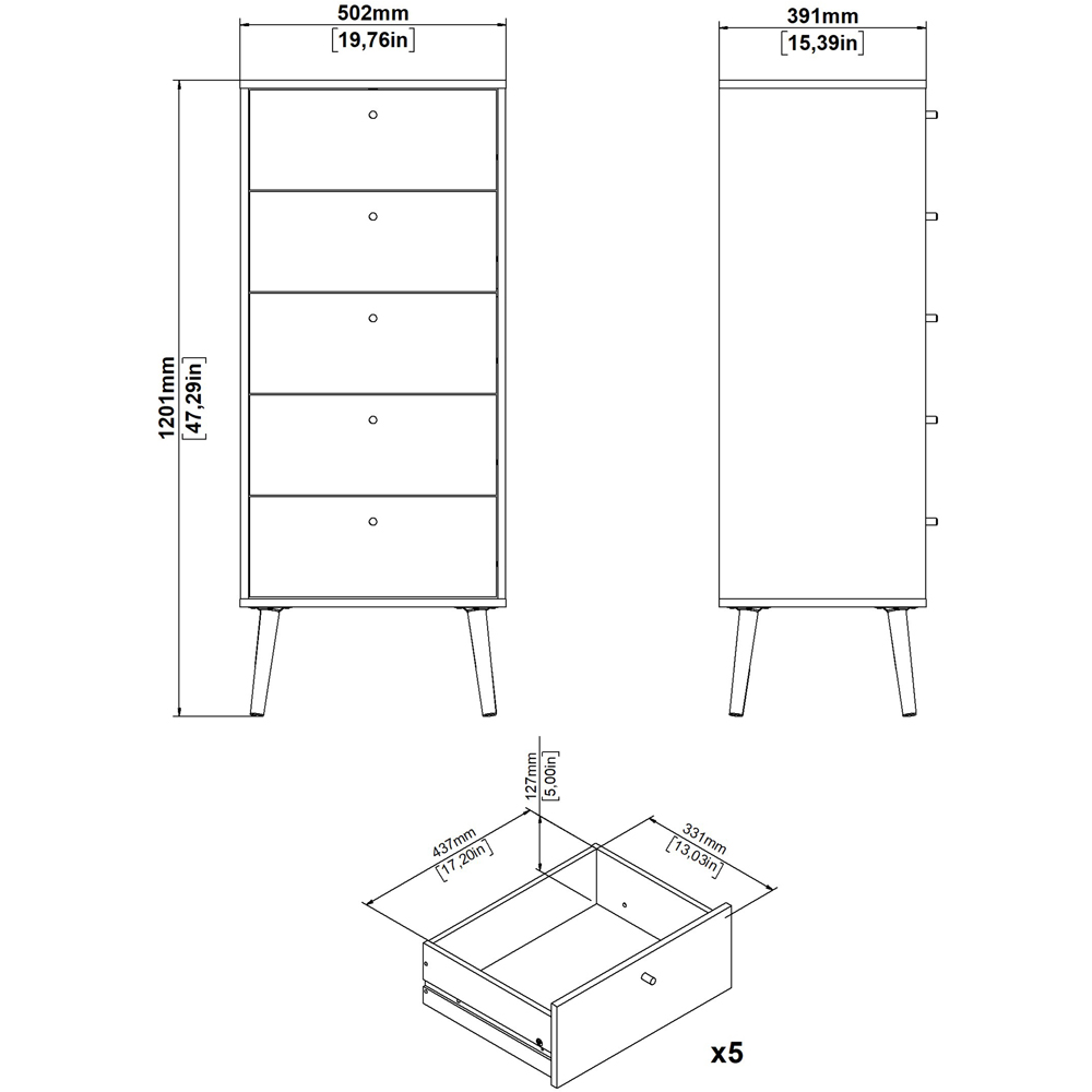 Florence Cumbria 5 Drawer White Chest of Drawers Image 5