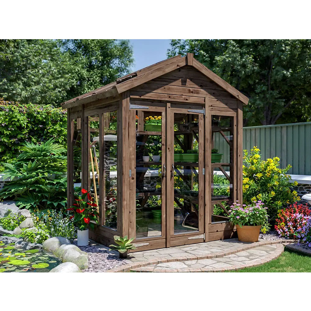Dunster House Growzilla Brown Wooden 6 x 6ft Greenhouse with Shelf Image 2