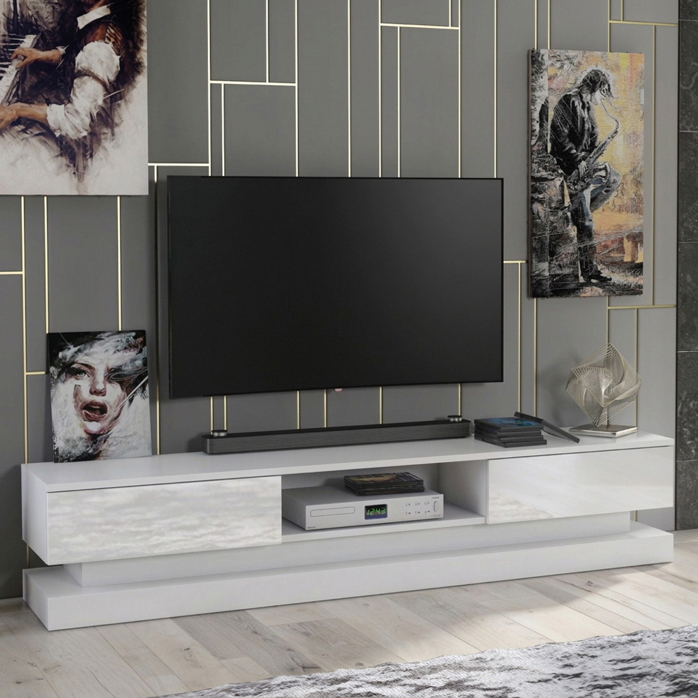 Creative Furniture Bloom White and White Gloss 2 Door Single Shelf TV Unit Image 5
